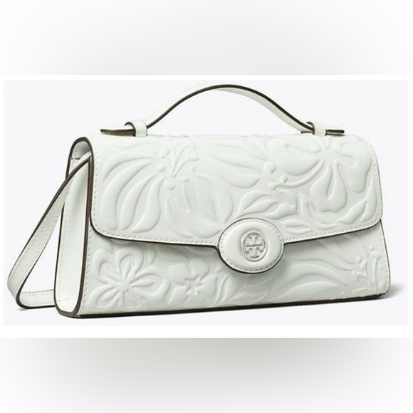 Tory Burch Handbags - Tory Burch Robinson Floral Embossed White Clutch/Crossbody